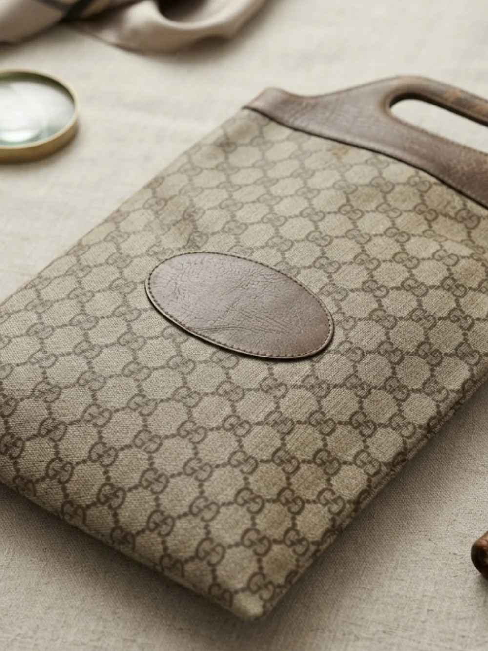 Gucci Italy Leather-Trim Tote